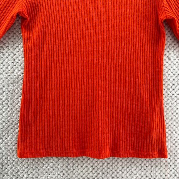 Pilcro Anthropologie Top Womens M Orange Rib Knit Stretch Crew Neck Long Sleeve - Picture 4 of 10